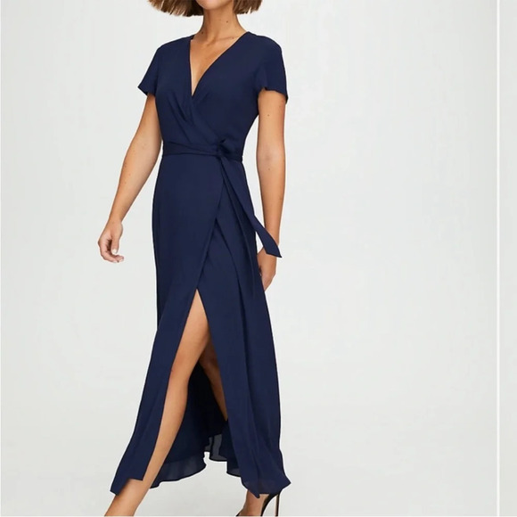 Aritzia Slit Wrap Navy Dress, size XXS - Picture 1 of 12